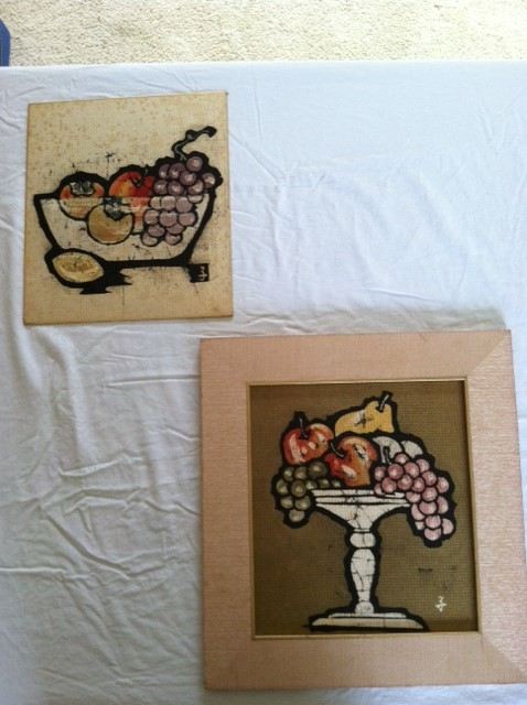 Pair of Mid-Century Signed Fruit Artwork