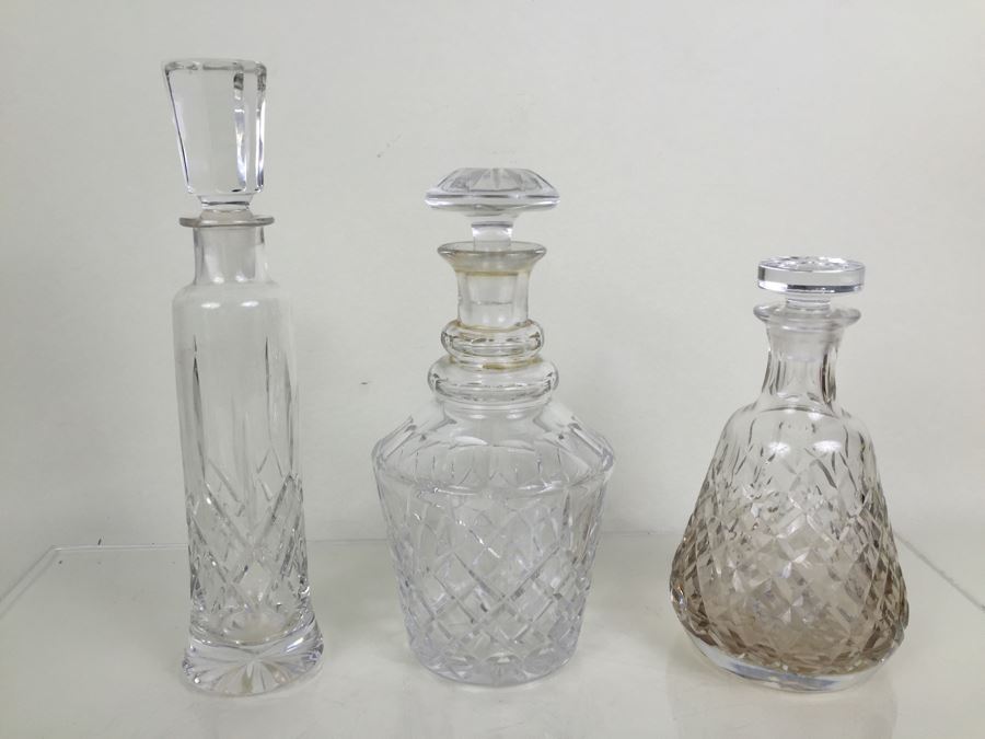 JUST ADDED - (3) Crystal Liquor Decanters With Stoppers [Photo 1]