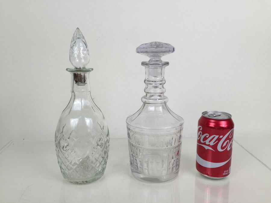 JUST ADDED - Pair Of Glass Decanters With Stoppers