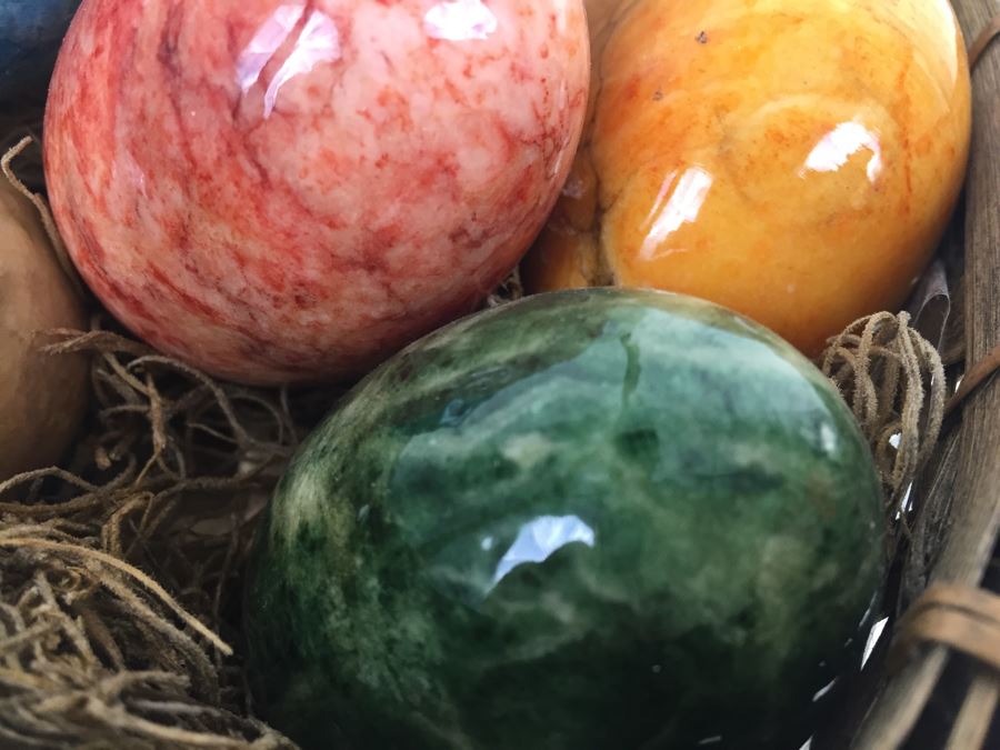 JUST ADDED - Vintage Alabaster Marble Brightly Colored Polished Eggs