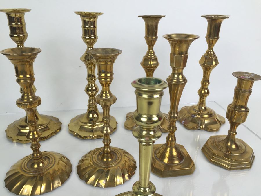 JUST ADDED - Large Collection Of Brass Candle Holders [Photo 2]