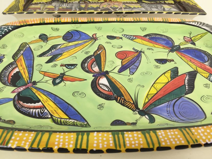 JUST ADDED - Pair Of Beautifully Hand Painted Porcelain Trays From Zimbabwe [Photo 5]