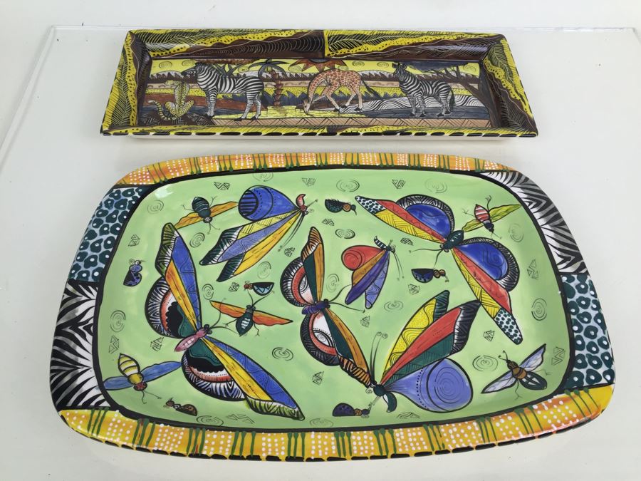 JUST ADDED - Pair Of Beautifully Hand Painted Porcelain Trays From Zimbabwe [Photo 1]