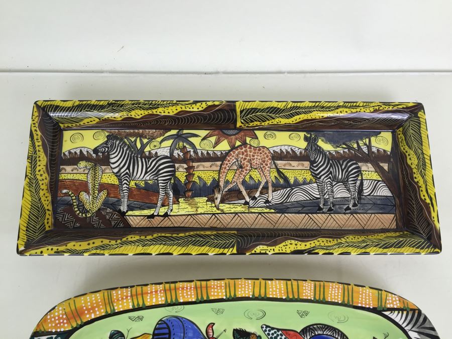 JUST ADDED - Pair Of Beautifully Hand Painted Porcelain Trays From Zimbabwe [Photo 3]