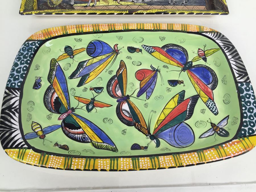 JUST ADDED - Pair Of Beautifully Hand Painted Porcelain Trays From Zimbabwe [Photo 2]