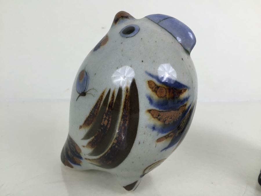 JUST ADDED - Hand Painted Mexican Pottery Owl And Bird