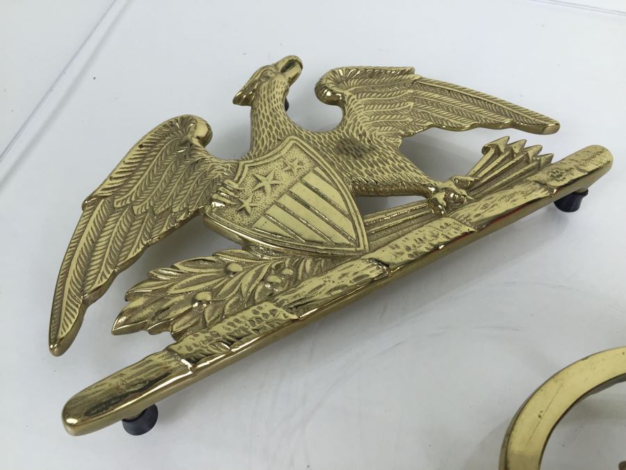 JUST ADDED - (3) Vintage Solid Brass Trivets Williamsburg 1950 And Pair Of Spread Eagles 1952 [Photo 3]