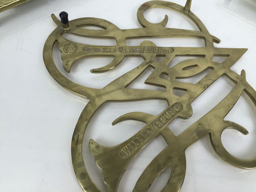 JUST ADDED - (3) Vintage Solid Brass Trivets Williamsburg 1950 And Pair Of Spread Eagles 1952 [Photo 5]