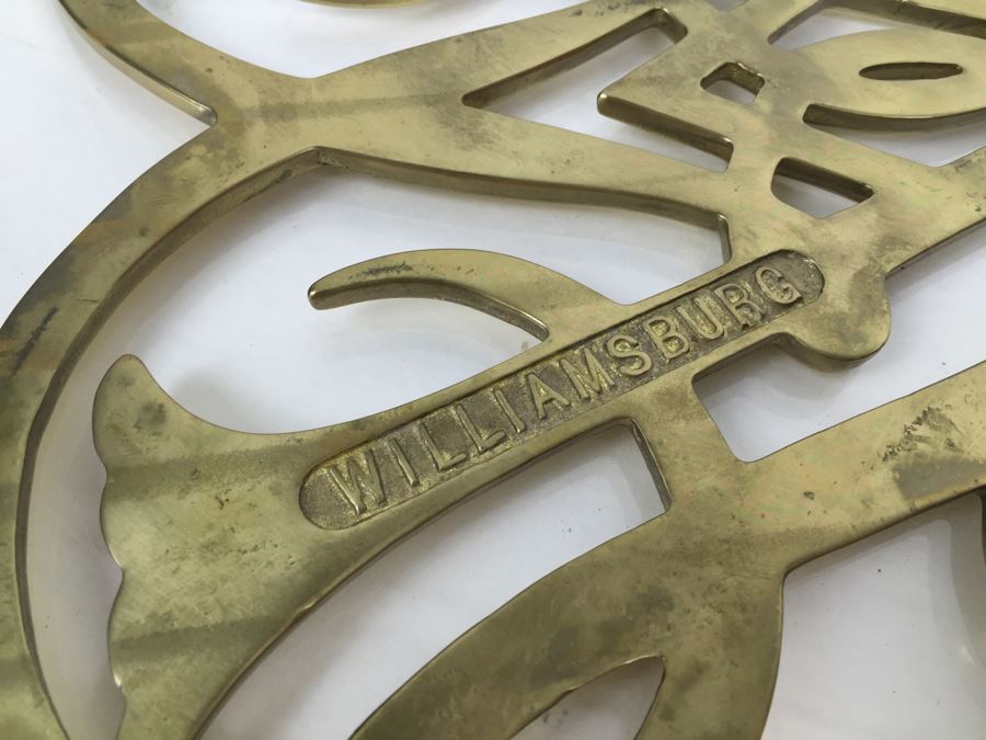 JUST ADDED - (3) Vintage Solid Brass Trivets Williamsburg 1950 And Pair Of Spread Eagles 1952 [Photo 7]