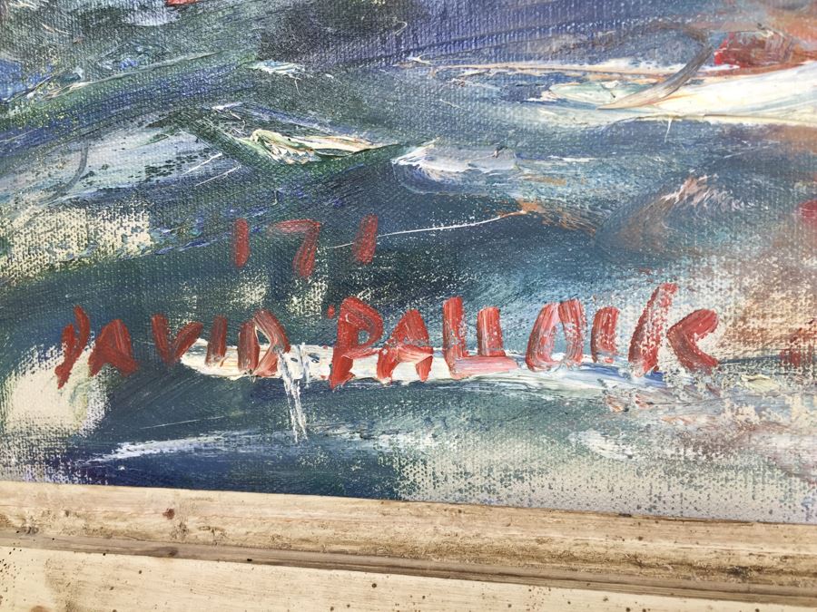 JUST ADDED - Stunning Large Original Oil On Canvas Painting Nautical Harbor Scene Signed Lower Left David Pallock (1906 - 1977) Listed Artist [Photo 5]