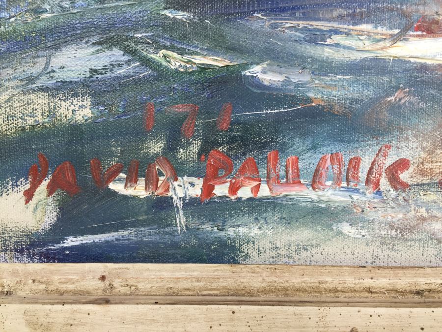 JUST ADDED - Stunning Large Original Oil On Canvas Painting Nautical Harbor Scene Signed Lower Left David Pallock (1906 - 1977) Listed Artist [Photo 3]