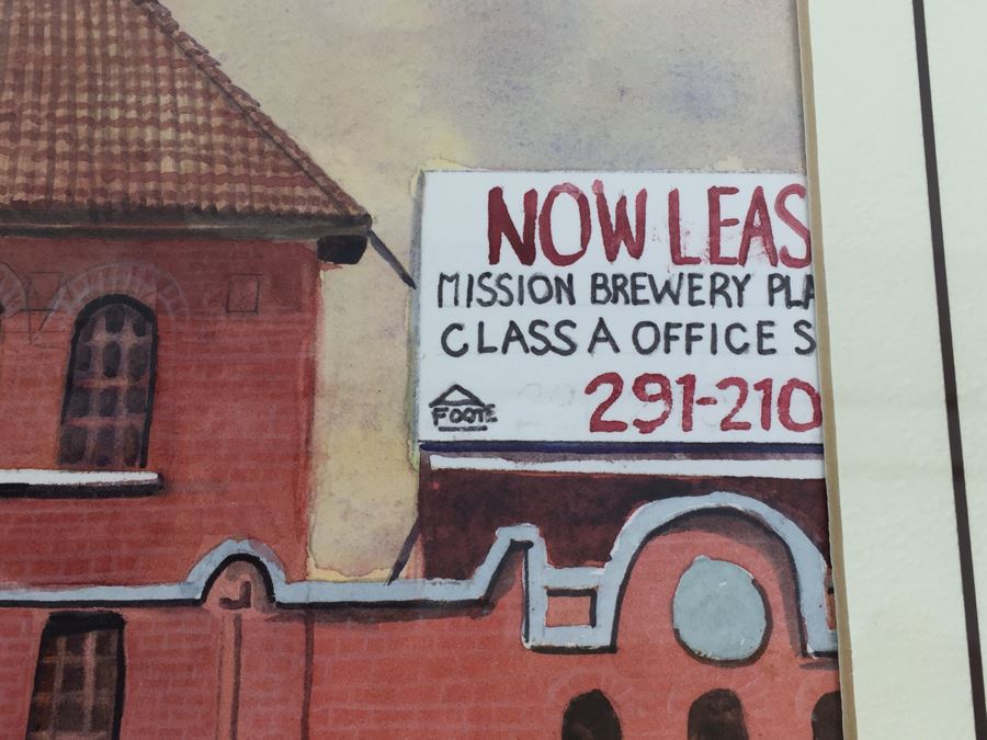 JUST ADDED - Original 3-Panel Watercolor Showing Renovation Of Mission Brewery Plaza Building In San Diego Signed By Barbara Siegal 1989 [Photo 5]