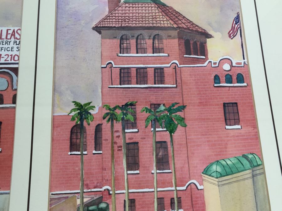 JUST ADDED - Original 3-Panel Watercolor Showing Renovation Of Mission Brewery Plaza Building In San Diego Signed By Barbara Siegal 1989 [Photo 10]