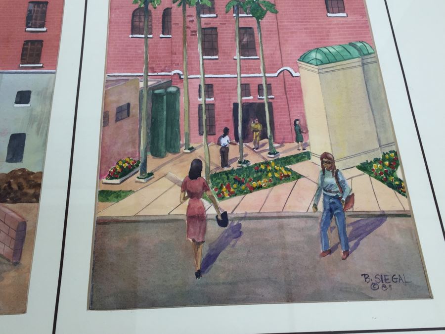 JUST ADDED - Original 3-Panel Watercolor Showing Renovation Of Mission Brewery Plaza Building In San Diego Signed By Barbara Siegal 1989 [Photo 11]