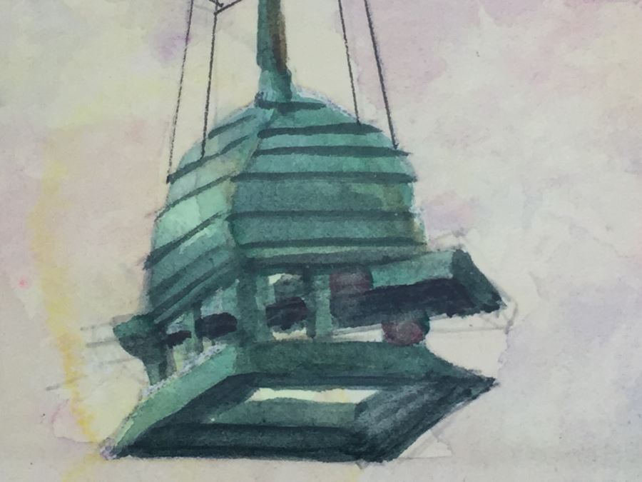 JUST ADDED - Original 3-Panel Watercolor Showing Renovation Of Mission Brewery Plaza Building In San Diego Signed By Barbara Siegal 1989 [Photo 6]