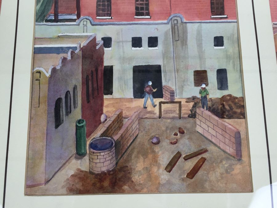 JUST ADDED - Original 3-Panel Watercolor Showing Renovation Of Mission Brewery Plaza Building In San Diego Signed By Barbara Siegal 1989 [Photo 8]