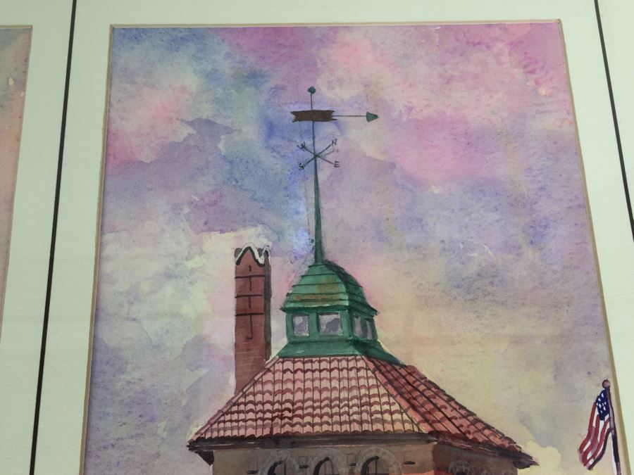 JUST ADDED - Original 3-Panel Watercolor Showing Renovation Of Mission Brewery Plaza Building In San Diego Signed By Barbara Siegal 1989 [Photo 9]