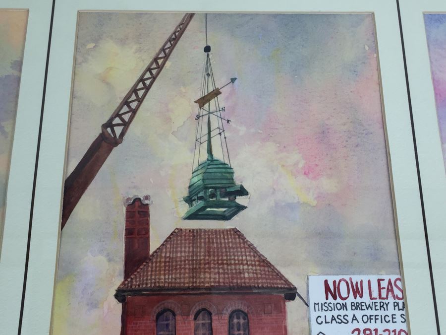 JUST ADDED - Original 3-Panel Watercolor Showing Renovation Of Mission Brewery Plaza Building In San Diego Signed By Barbara Siegal 1989 [Photo 2]