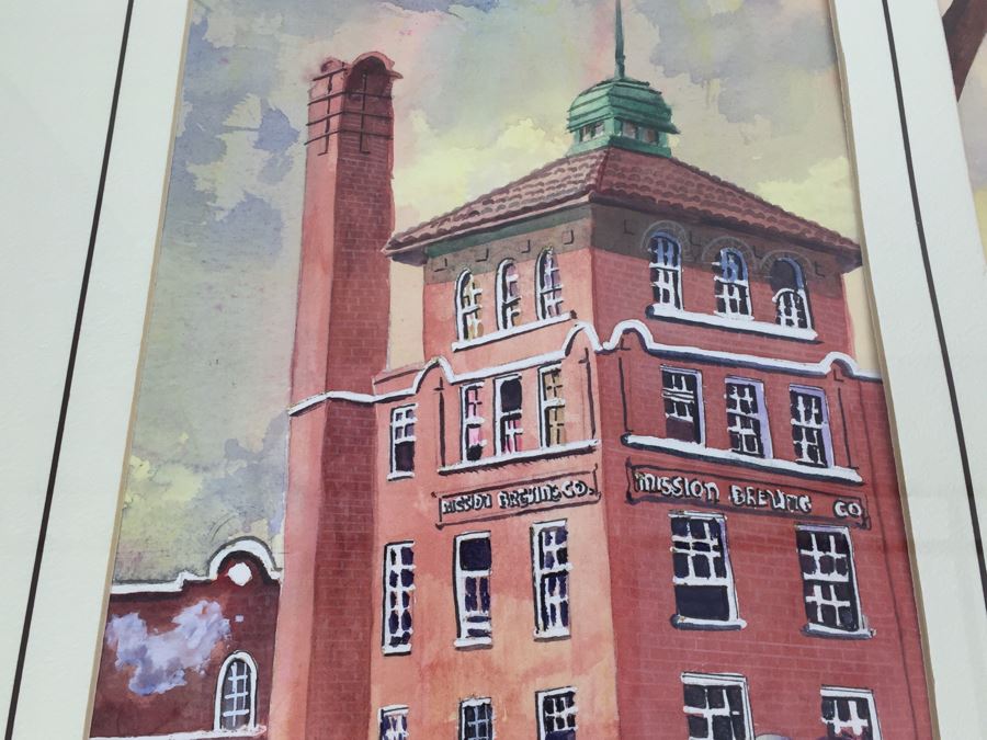 JUST ADDED - Original 3-Panel Watercolor Showing Renovation Of Mission Brewery Plaza Building In San Diego Signed By Barbara Siegal 1989 [Photo 13]