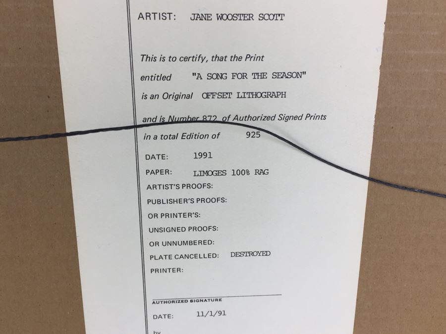 JUST ADDED - Jane Wooster Scott Offset Lithograph Signed By Artist 'A Song For The Season' Limited Edition 872 Of 925 [Photo 11]