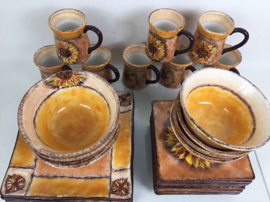 JUST ADDED - Set Of Hand Painted Plates, Bowls And Cups 'Tuscan Sunflower' By Clay Art [Photo 4]