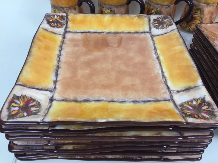 JUST ADDED - Set Of Hand Painted Plates, Bowls And Cups 'Tuscan Sunflower' By Clay Art [Photo 6]