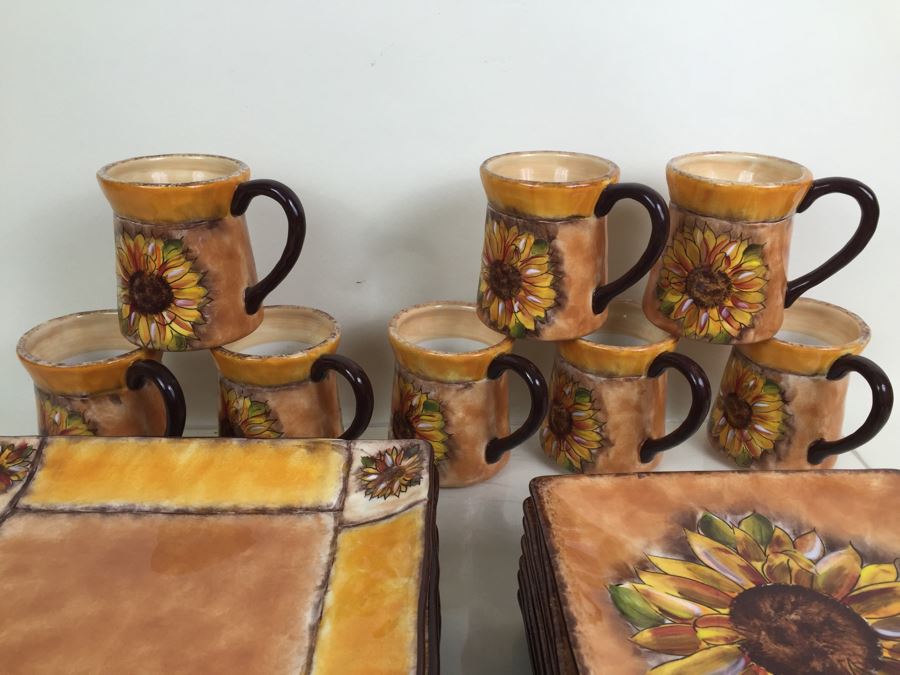 JUST ADDED - Set Of Hand Painted Plates, Bowls And Cups 'Tuscan Sunflower' By Clay Art [Photo 8]
