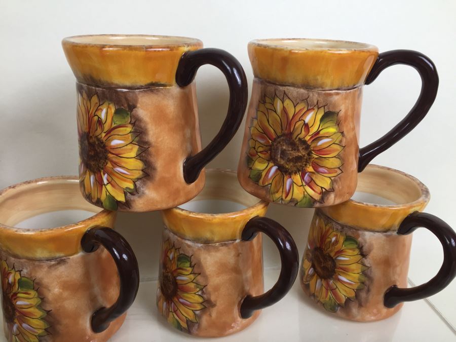 JUST ADDED - Set Of Hand Painted Plates, Bowls And Cups 'Tuscan Sunflower' By Clay Art [Photo 9]