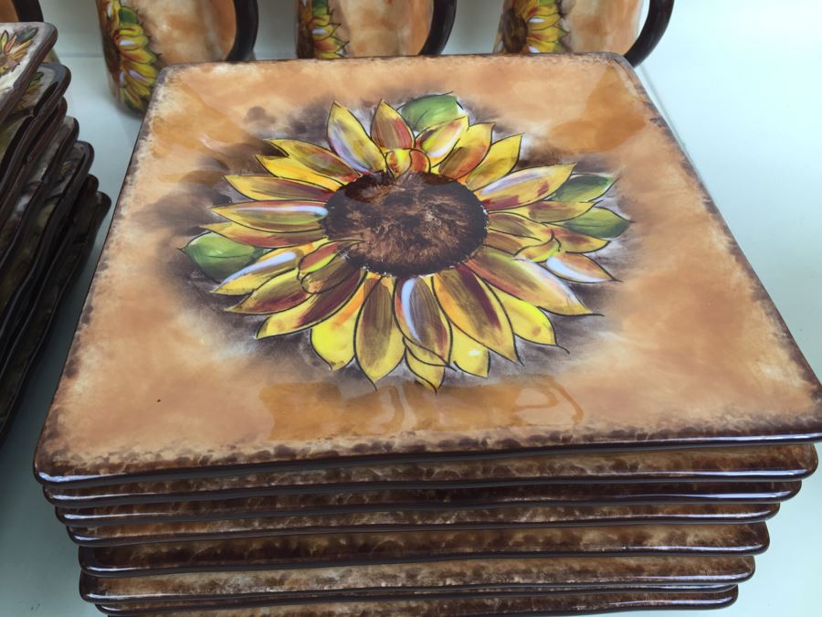 JUST ADDED - Set Of Hand Painted Plates, Bowls And Cups 'Tuscan Sunflower' By Clay Art [Photo 2]