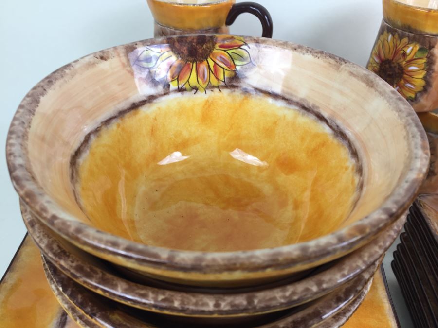 JUST ADDED - Set Of Hand Painted Plates, Bowls And Cups 'Tuscan Sunflower' By Clay Art [Photo 5]