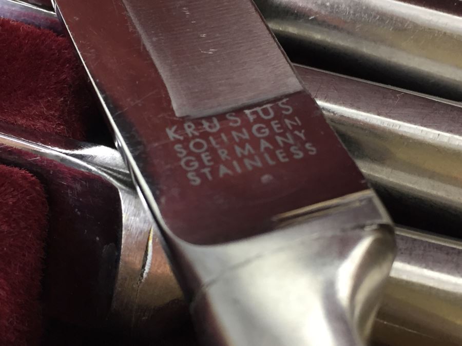 JUST ADDED - Vintage Krusius Solingen Germany Stainless Steak Knifes Set Of 5 With Box [Photo 6]