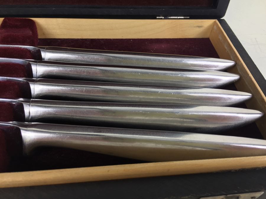 JUST ADDED - Vintage Krusius Solingen Germany Stainless Steak Knifes Set Of 5 With Box [Photo 3]