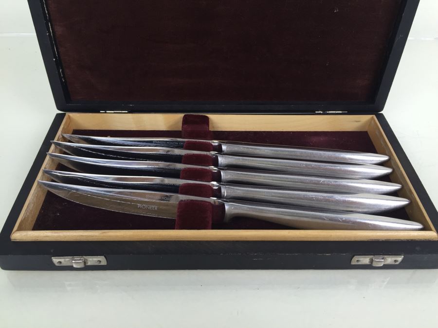 JUST ADDED - Vintage Krusius Solingen Germany Stainless Steak Knifes Set Of 5 With Box [Photo 2]