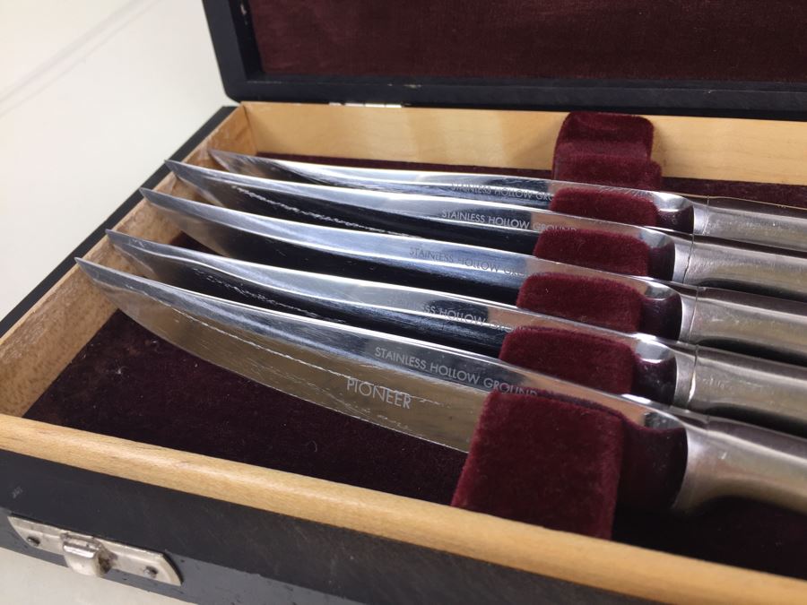 JUST ADDED - Vintage Krusius Solingen Germany Stainless Steak Knifes Set Of 5 With Box [Photo 4]
