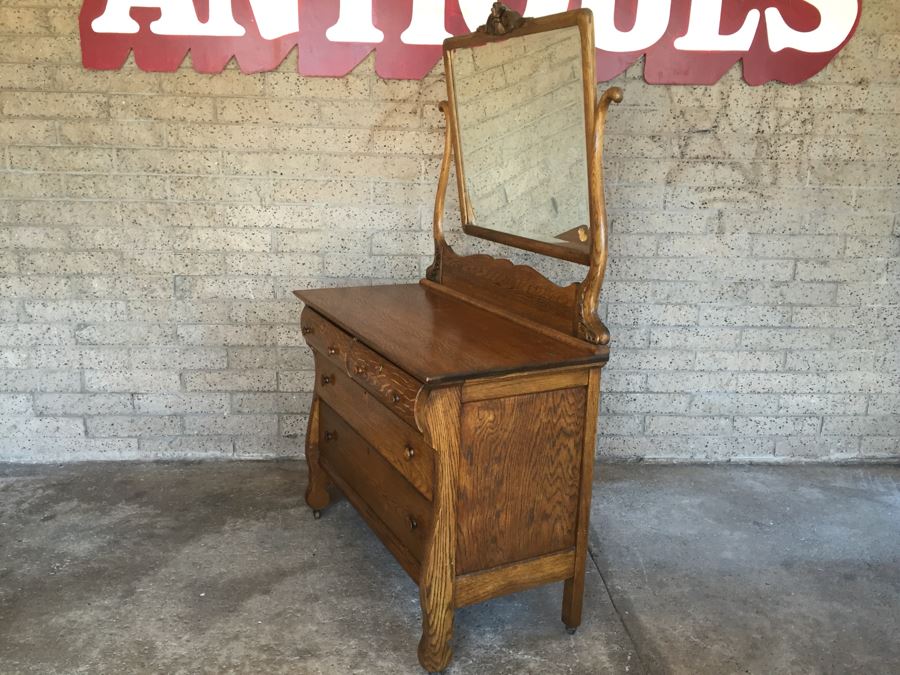 Antique Dresser Chest Of Drawers With Swivel Mirror [Photo 3]