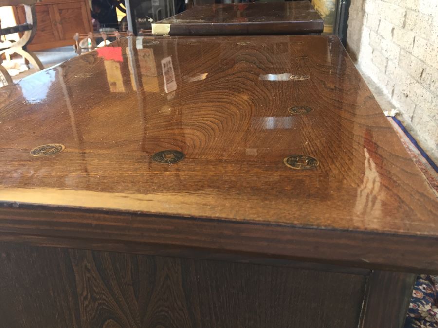 Pair Of Korean Carved Wooden Cabinets Nightstands With Brass Accents And Lock And Key [Photo 17]