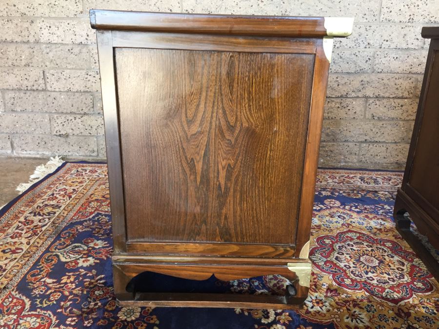 Pair Of Korean Carved Wooden Cabinets Nightstands With Brass Accents And Lock And Key [Photo 20]