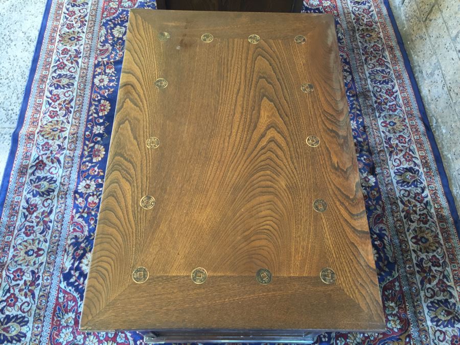 Pair Of Korean Carved Wooden Cabinets Nightstands With Brass Accents And Lock And Key [Photo 15]