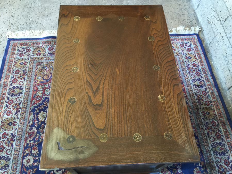 Pair Of Korean Carved Wooden Cabinets Nightstands With Brass Accents And Lock And Key [Photo 18]
