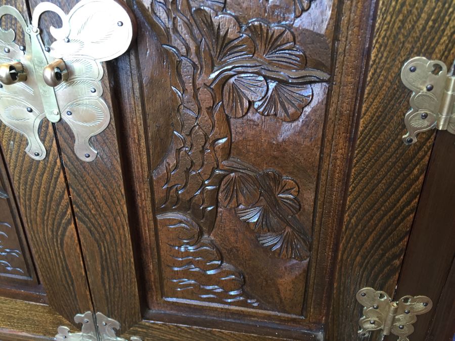 Vintage Korean Silverware Chest Jewelry Chest Of Drawers With Brass Accents And Lock And Key [Photo 11]