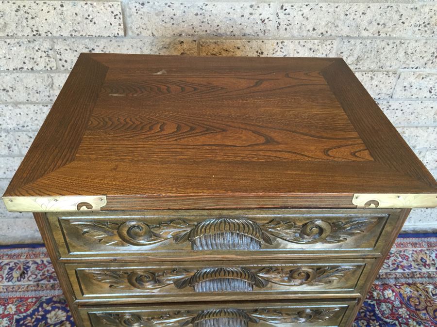 Vintage Korean Silverware Chest Jewelry Chest Of Drawers With Brass Accents And Lock And Key [Photo 5]