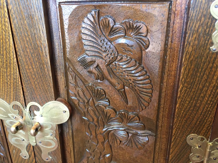 Vintage Korean Silverware Chest Jewelry Chest Of Drawers With Brass Accents And Lock And Key [Photo 10]