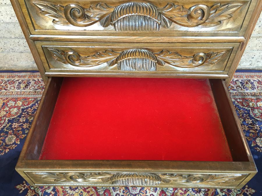 Vintage Korean Silverware Chest Jewelry Chest Of Drawers With Brass Accents And Lock And Key [Photo 19]