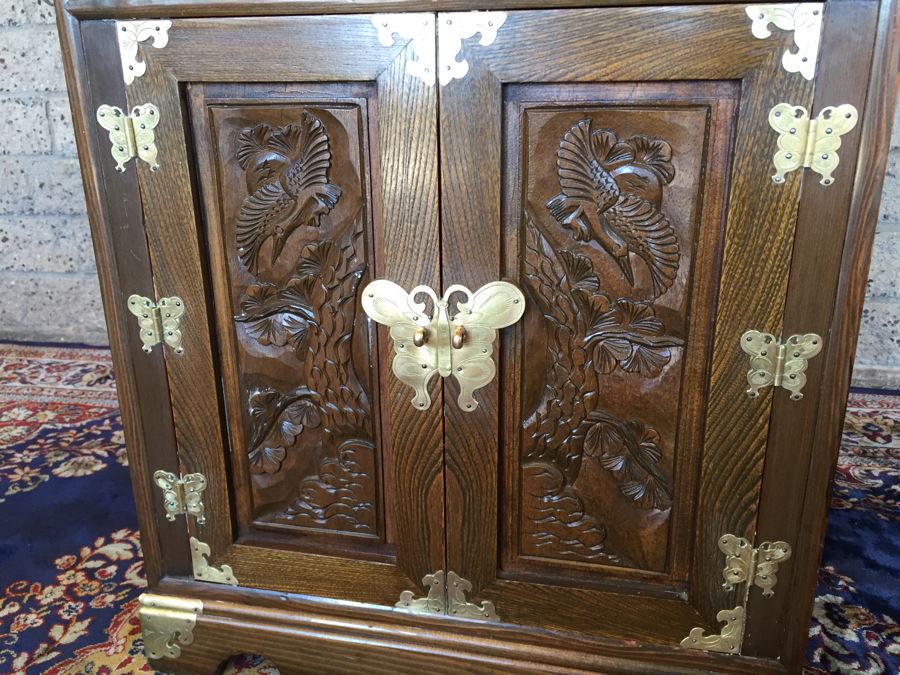 Vintage Korean Silverware Chest Jewelry Chest Of Drawers With Brass Accents And Lock And Key [Photo 13]