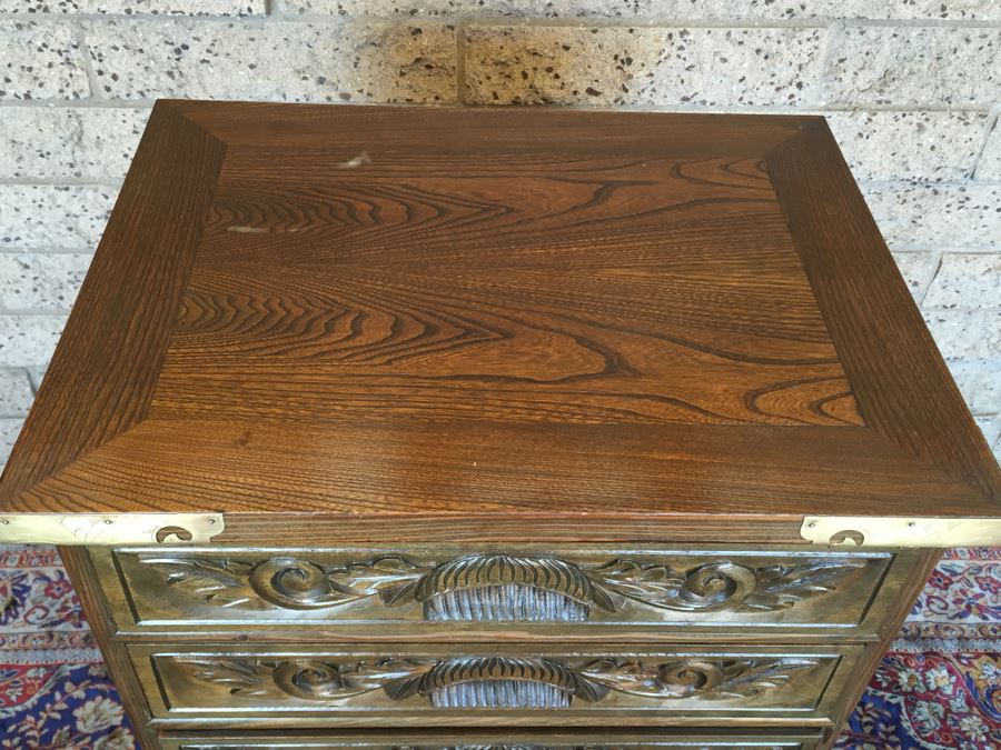Vintage Korean Silverware Chest Jewelry Chest Of Drawers With Brass Accents And Lock And Key [Photo 6]