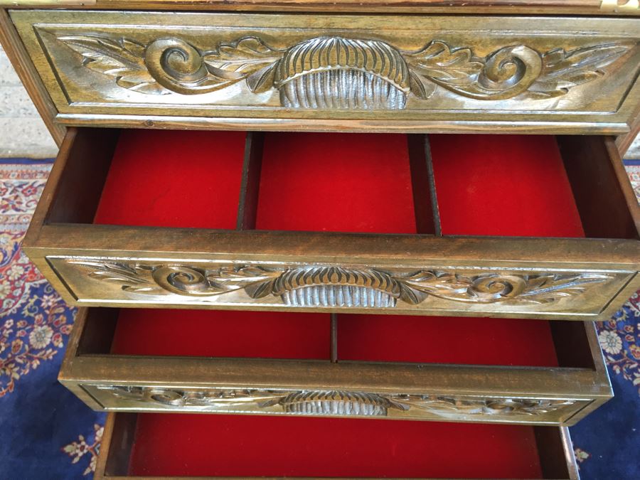 Vintage Korean Silverware Chest Jewelry Chest Of Drawers With Brass Accents And Lock And Key [Photo 17]