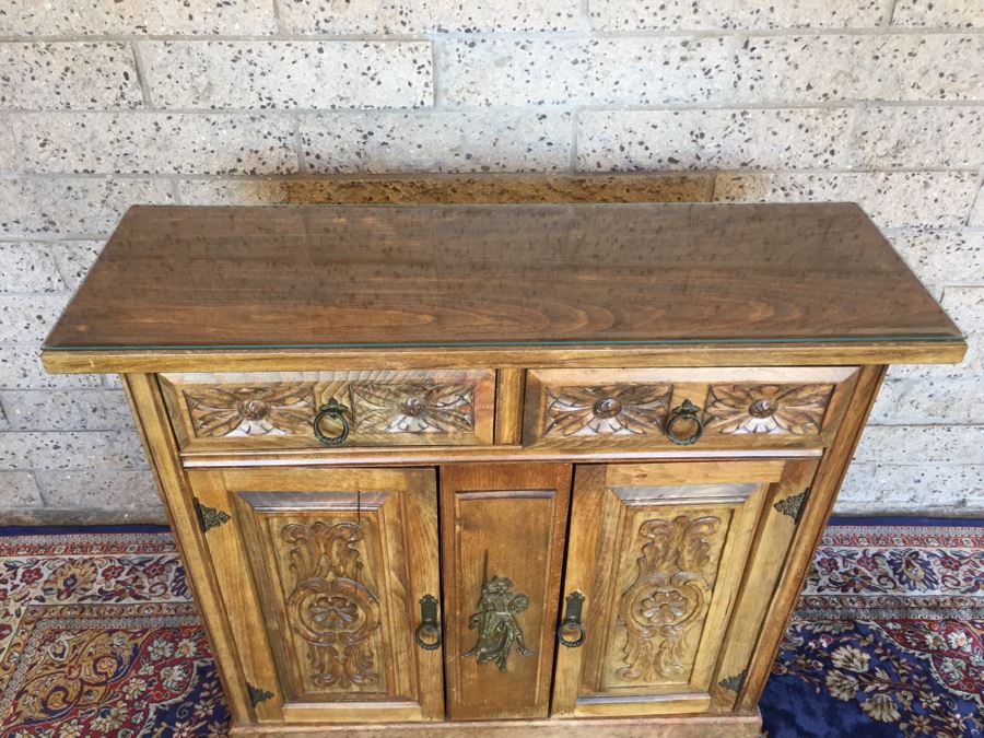 Spanish Carved Wood Cabinet Console Sofa Table [Photo 15]