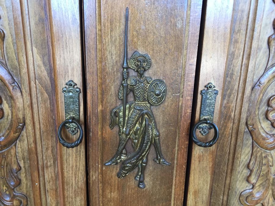 Spanish Carved Wood Cabinet Console Sofa Table [Photo 2]