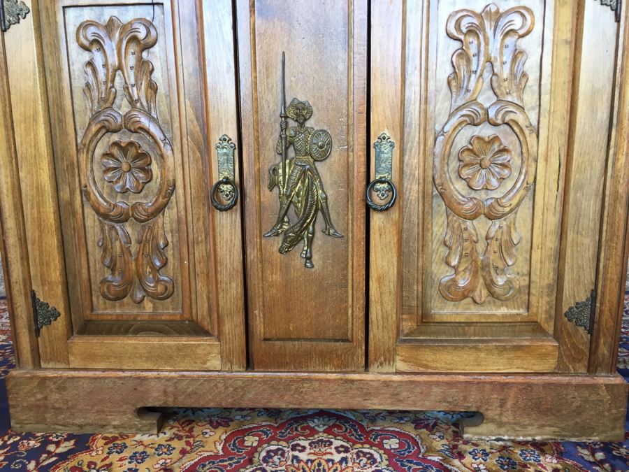 Spanish Carved Wood Cabinet Console Sofa Table [Photo 11]