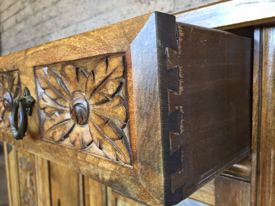 Spanish Carved Wood Cabinet Console Sofa Table [Photo 12]